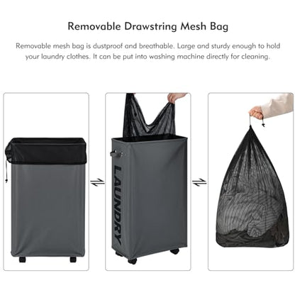 DOKEHOM 70L Enlarged Slim Rolling Laundry Basket Hamper on Wheels, Grey - color: Dark Grey/L, size: 70L/Slim