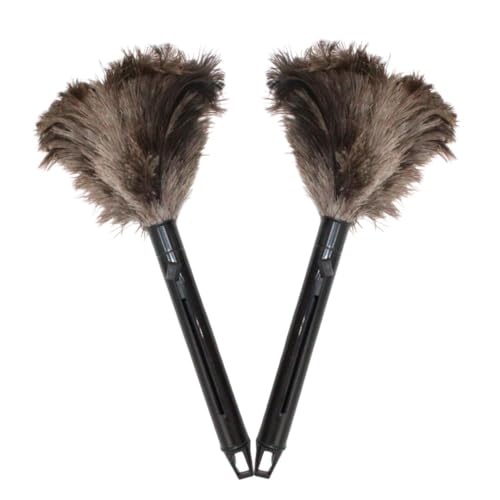 Retractable Feather Duster 8-14 in Adjustable - Natural Ostrich Feather Duster for Cleaning Ceiling Fans, Blinds, Plantation Shutters, Walls & Furniture - Quality Checked in USA - 2 Pack - size: 2 Pack