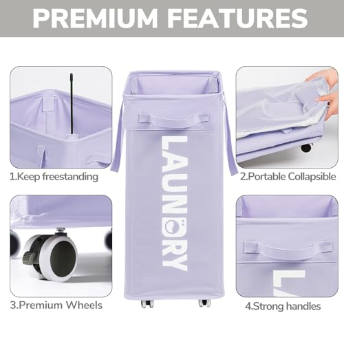Goodpcik 75L Rolling Laundry Hamper with Wheels, Laundry Hamper for Dorm - color: Light Purple 1-Pack
