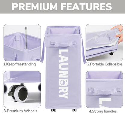 Goodpcik 75L Rolling Laundry Hamper with Wheels, Laundry Hamper for Dorm - color: Light Purple 1-Pack