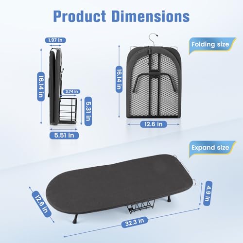 Tabletop Ironing Board, Foldable Small Ironing Board with Iron Holder Portable Mini Iron Board for Small Spaces Compact Table top Small Ironing Table for Dorms, Aprtment, RVs, Travel, 32"x12"