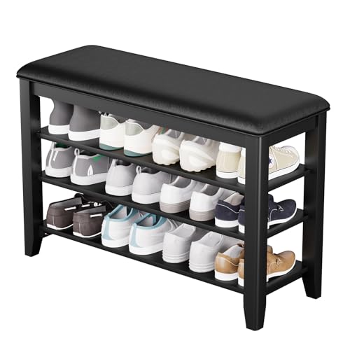 Taitiy Entryway Shoe Storage Bench, Shoe Organizer Bench for Entryway - color: Black, size: 31.5''
