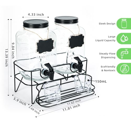 Roetell 2 Sets 1 Gallon Laundry Detergent Dispenser with Stand, Measuring Cup, Glass Laundry Detergent Containr for Laundry Room Organization - color: Black