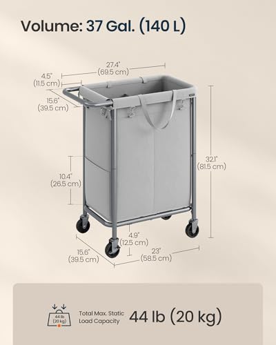 SONGMICS HOME Rolling Laundry Basket with 2 Compartments, 37-Gallon Laundry Hamper with Wheels, Removable Liner, Gray - color: Gray, style: 140 L (2-Section)