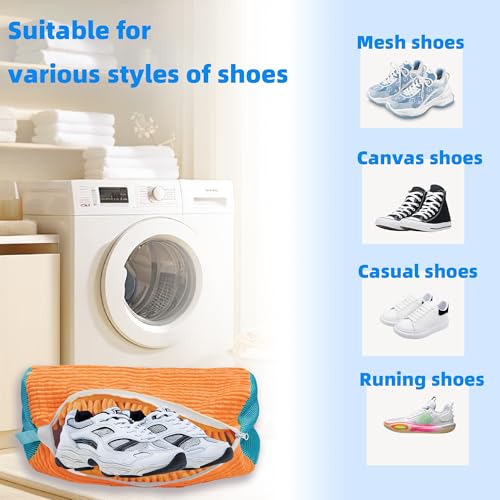 Shoe Washing Machine Bag Laundry Shoe Bag for Washer and Dryer Reusable 2pc Shoe Cleaning Bags for Sneakers 360° Deep Cleaning Machine for All Shoes Types With Self-locking Zipper - color: Light Orange 2Pcs