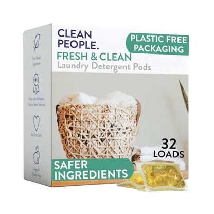 The Clean People Laundry Detergent Pods - Hypoallergenic Laundry Pods - Ultra Concentrated, Recyclable Packaging, Stain Fighting - Fresh Scent, 32 Pack - size: 32 Count