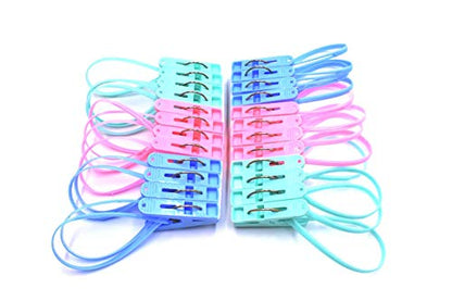 24pcs Colorful Plastic Clothes Peg Clip Pins Rope Hanging Clothesline Windproof Hanger