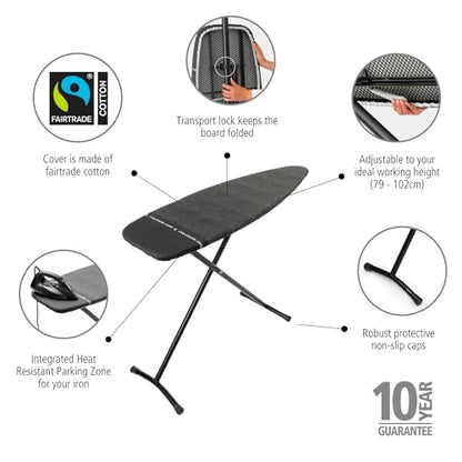 Brabantia Premium Ironing Board with Heat Resistant Parking Zone | X-Large (Size D) | Fairtrade Denim Black | Tall & Wide, Adjustable Height (31-40"), Easy Fold, Anti-Collapse Lock, Non-Slip Feet - color: Denim Black