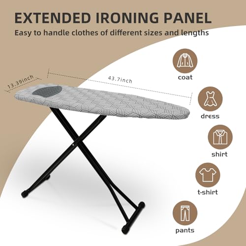 Ironing Board Adjustable Height Folding Ironing Board with Iron Pad, Heat-Resistant Cover, Thick Steel Tube Compact Iron Board (Grey) - color: Gray