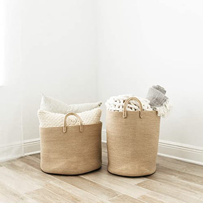 OrganiHaus Round Toy Basket & Blanket Basket, Cotton Rope 20x13" - color: Full Honey, size: Wide