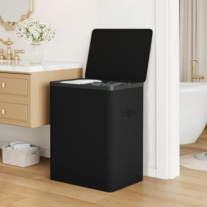 Double Laundry Hamper with Lid, 150L Large Laundry Basket 2 Compartments - color: Black