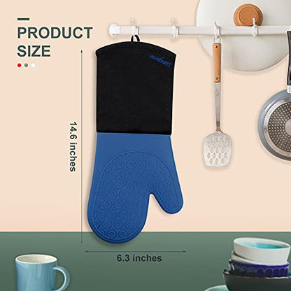Silicone Oven Mitts - 14.6" Heat Resistant Oven Gloves for Baking, Cooking - color: Royal Blue & Black, size: 14.6in Oven Mitts