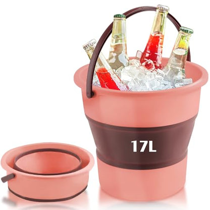 Collapsible Bucket 4.5 Gallon/17L Large Capacity Foldable Cleaning Buckets - color: Large Pink
