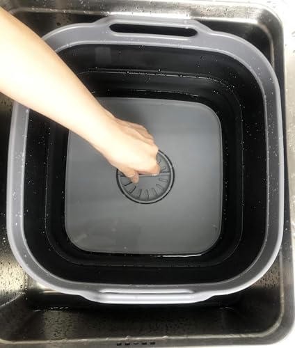 SAMMART 10L (2.64 Gallon) Collapsible Dishpan with Draining Plug - Foldable Washing Basin - Portable Dish Washing Tub - Space Saving Kitchen Storage Tray (1, Grey/Black) - color: Grey/Black