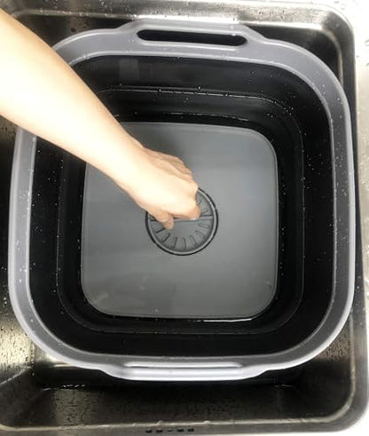 SAMMART 10L (2.64 Gallon) Collapsible Dishpan with Draining Plug - Foldable Washing Basin - Portable Dish Washing Tub - Space Saving Kitchen Storage Tray (1, Grey/Black) - color: Grey/Black