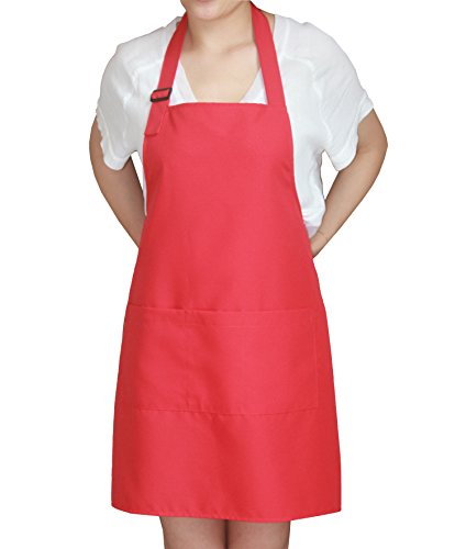 Christmas Red Professional Waterdrop Resistant Adjustable Extra Long Bib Apron 3 Pockets Home Kitchen Garden Restaurant Cafe Bar Pub Bakery for Cooking Chef Baker Servers Craft - color: Red