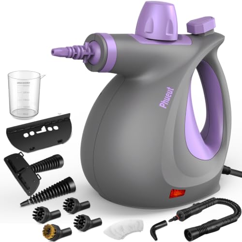 Phueut Pressurized Handheld Multi-Surface Natural Steam Cleaner with 12 pcs Accessories, Multi-Purpose Steamer for Home Use, Steamer for Cleaning Floor, Upholstery, Grout and Car (Purple) - color: Purple
