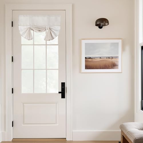 NICETOWN Cream White Linen Tie Up Door Curtains 72 inch Long, W26 x L72 Room Darkening for Front French Door Window, 1 Panel with Sticky Strip - color: Cream White, size: 26"W x 72"L (Pack of 1)