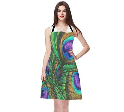 EKOBLA Peacock Feathers Aprons Animal Beautiful Colorful Digital Paint Shiny Green Purple Waterproof Resistant Chef Cooking Kitchen BBQ Adjustable Aprons for Women Men 27x31 Inch - color: Multi-a05
