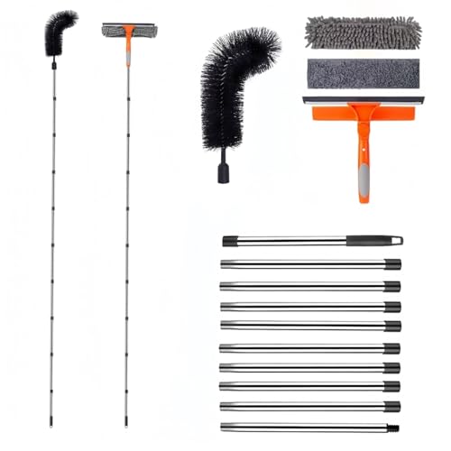 13 FT Gutter Cleaning Tools with 10-Section Extension Pole, Gutter Cleaning Brush, Silicone Squeegee & Window Washer for Gutters, High Windows, Glass & Cars