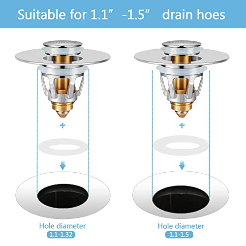 QYHNYJF Bathroom Sink Stopper with Hair Catcher – Universal Pop-Up Drain Strainer for 1.1–1.5 inch US Standard Sink Drain Holes, Anti-Clog Basin Stopper, Silver - color: Chrome Silver
