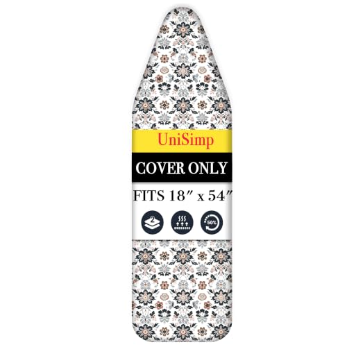 UniSimp Ironing Board Cover and Pad 18"x54" Extra Thick Natural Cotton,Scorch and Stain Resistant Iron Board Cover,Extra Large Iron Board Cover with Fasteners Heavy Duty Heatproof Elastic Edge Floral - color: Floral, size: 18" x 54"