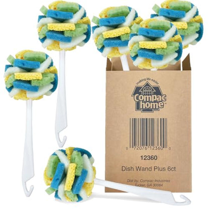 Compac Home Dish SpongeWand Plus Tri Surface Scrubbing Sponge with Cello Foam Scour Sponge Petals, Cleans Dishes, Glassware 360 Scrubber Pads for Tough to Clean Pots Pans, Multi-Color, (Pack of 6) - size: 6 Count (Pack of 1)