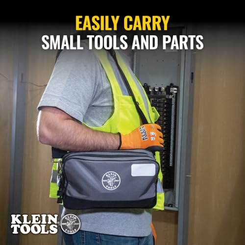 KLEIN TOOLS Tool Pouch, Dual Compartments, Heavy-Duty Tool Bag Organizer, Multipurpose Bag - size: 12" x 7"