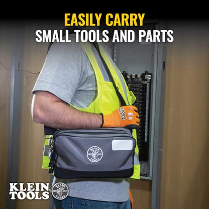 KLEIN TOOLS Tool Pouch, Dual Compartments, Heavy-Duty Tool Bag Organizer, Multipurpose Bag - size: 12" x 7"