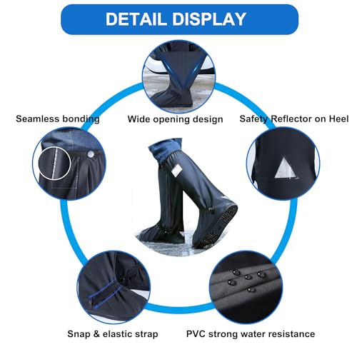 Waterproof Shoe Covers for Rain, Outdoor Cycling Non-Slip Rain Boots Covers Foldable Reusable Overshoes with Reflector for Women & Men