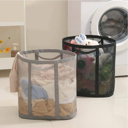 Mesh Bag with Handles, Collapsible Laundry Basket, Foldable Laundry Bag, Breathable Folding Beach Bag,Space-saving Travel Tote Bags (1, Grey) - color: Grey