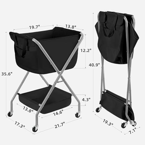 STORAGE MANIAC Collapsible Laundry Cart with Wheels 35.6"H Removable Canvas Bag Rolling Laundry Hamper Clothes Basket with Wheels, Sturdy Steel Frame Folding for Small Narrow Space Easy Storage, Black - color: Black, size: 35.6"H with Removable Bag