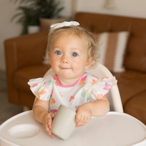 Tiny Twinkle Mess Proof Baby Bib for Girls | Waterproof Toddler Bib for Eating | Baby Apron for Feeding | Machine Washable | Perfect Shower Gift (Butterflies, 6–24M) - color: Butterflies, size: Small 6-24 Months