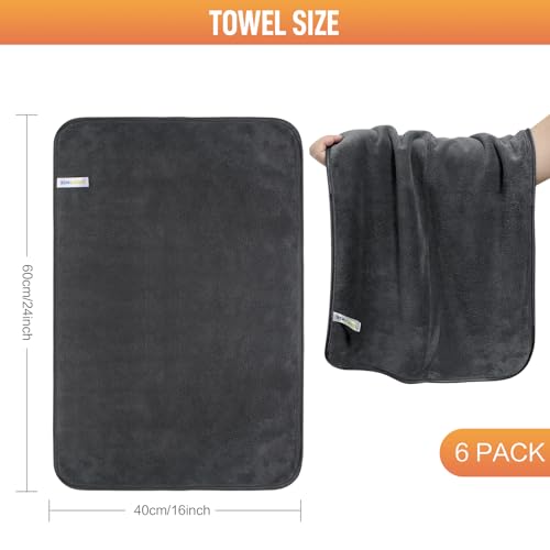 SINLAND Microfiber Car Drying Towels Detailing 16 x 24inch 6 Pack Grey