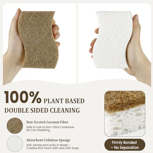 14 Pack Kitchen Sponges, Natural Dish Sponges for Kitchen, Non Scratch Pads