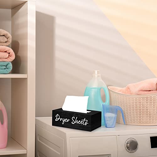 Blulu Dryer Sheet Holder for Laundry Room Wooden Dryer Sheet Container Sheets Dispenser Box Wooden Container Modern for Organizing Fabric Laundry Pods, 7.87 x 4.72 x 2.75 Inches(Black) - color: Black