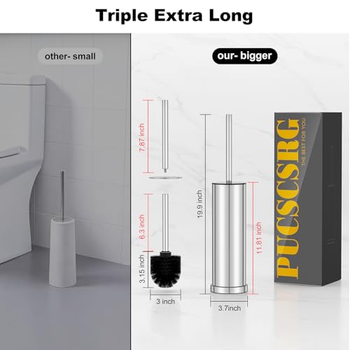 Silver Toilet Brush and Holder Set，Stainless Steel Heavy Duty Toilet Bowl Brush，Extra Long Handled Modern Toilet Cleaner Brush with Replaceable Head, Removable Inner Bowl, and Splash Protection - color: Silver