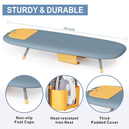 Tabletop Ironing Board with Iron Holder and Silicone Iron Rest Pad, Small Portable Ironing Board for Small Spaces - color: Blue