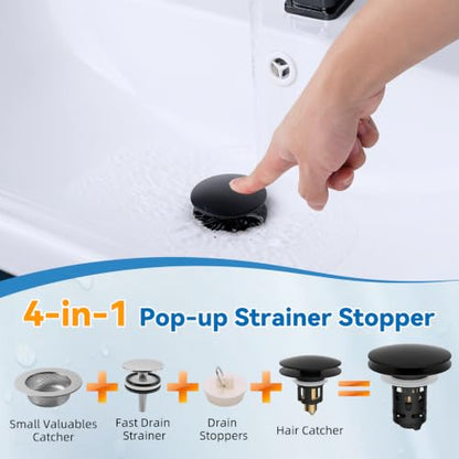 Universal Metal Bathroom Sink Stopper, Pop-Up Hair Catcher Strainer, Black - color: Matte Black