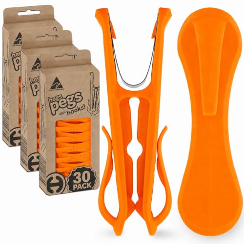 Hegs 30 Pack Bright Orange - The Smartest Heavy Duty Clothespins with Hooks - Hang 3 Garments at Once with Our Tough, Dual Hooks Clothes Pins with Anti-Rust Spring - Durable, Colorful Clothespins - color: 30 Pack (Orange)