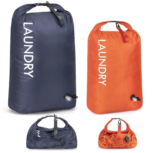 WiseBoy 2 Pack Travel Laundry Bag, Compression Storage for Dirty Clothes - color: Navy & Orange