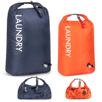 WiseBoy 2 Pack Travel Laundry Bag, Compression Storage for Dirty Clothes - color: Navy & Orange