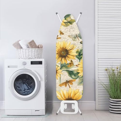 15x54 Inch Ironing Board Cover - Elastic Edge and Cozy Nose Pocket, Sunflower Dragonfly Printed Ironing Board Covers, Heat Reflective Coating Ironing Board Cover, Scorch Stain Resistant - color: Sunflower Dragonfly - Multi