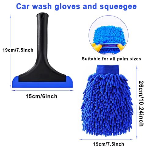 Window Tint Tool Small 6" Silicone Handy Cleaning Squeegee and Car Wash Mitt Chenille Microfiber Super Absorbent for Car Windshield, Window, Mirror, Glass Door,Shower(Blue) - size: Blue