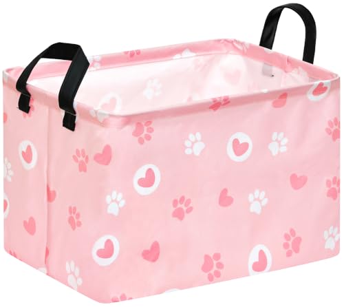 Rectangular Heart Basket with Handles, Collapsible Storage Hamper Organizer Bin for Home and Kitchen Storage - color: Heart Paw Print