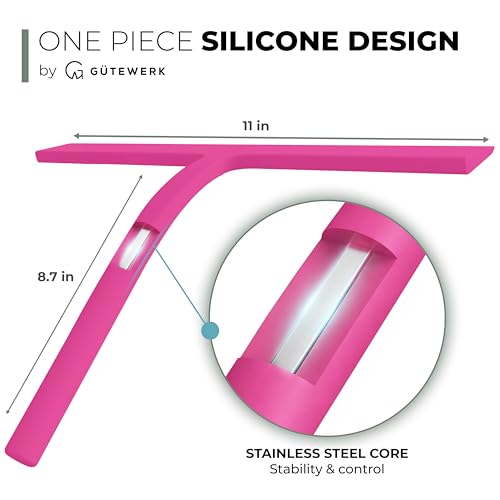 GÜTEWERK Silicone Shower Squeegee with 3-in-1 No-Drill Mount, Pink, 11'' - color: Pink, size: 11 Inches