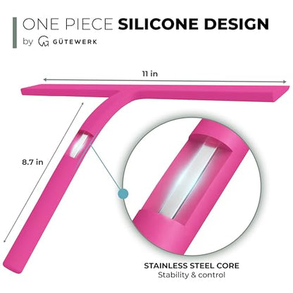 GÜTEWERK Silicone Shower Squeegee with 3-in-1 No-Drill Mount, Pink, 11'' - color: Pink, size: 11 Inches