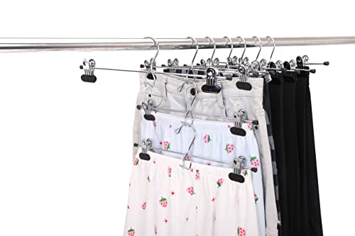 12 Quality Pants Hangers Heavy Duty Add-on Skirt/Slack Metal Hanger, Extra Wide Adjustable Clips, Multi Stackable Add on Hangers, Chrome, Jeans, Bottoms (12)