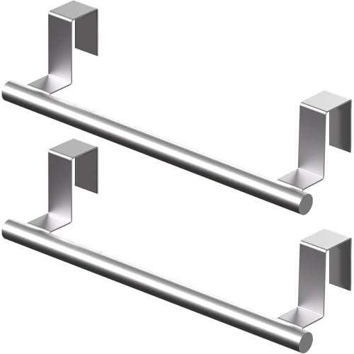 Over Cabinet Towel Bar, Cabinet Door Towel Holder, Over The Door Towel Rack, Kitchen Over Door Towel Holder, Stainless Steel Dish Towel Holder for Cabinet Door, Brushed, 2 Pack - color: Silver