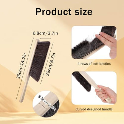10-Piece Wooden Dust Brush Set with Long Handle, Soft Bristle Hand Broom